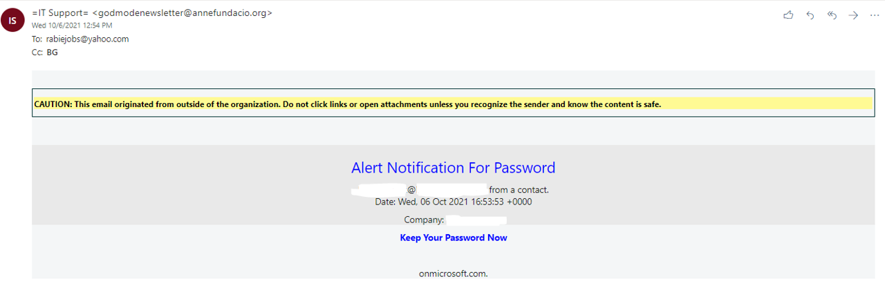 Screenshot of a phishing scam email